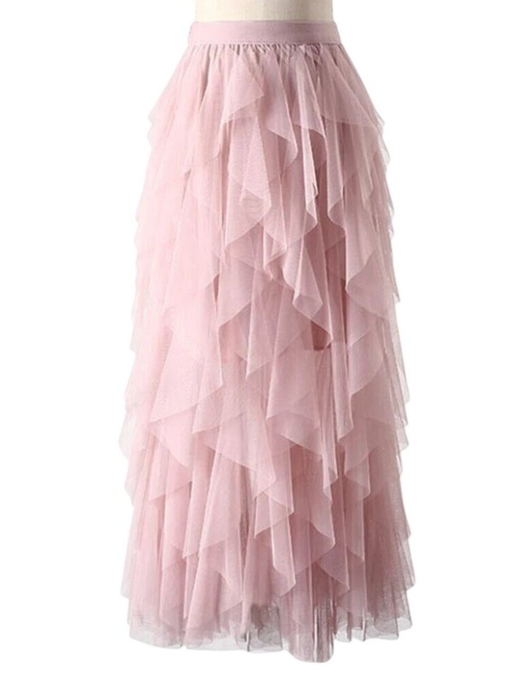 New Layered Blush Pink Tulle Maxi S/M Skirt With Elastic Waistband - Picture 5 of 6